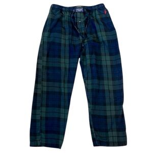 Polo Ralph Lauren Plaid Flannel Pajama Pant Blue/Green Drawstring Pockets Medium